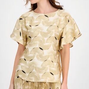 NWT Anne Klein Printed Boat Neck Flutter Sleeve Top- Sz Med